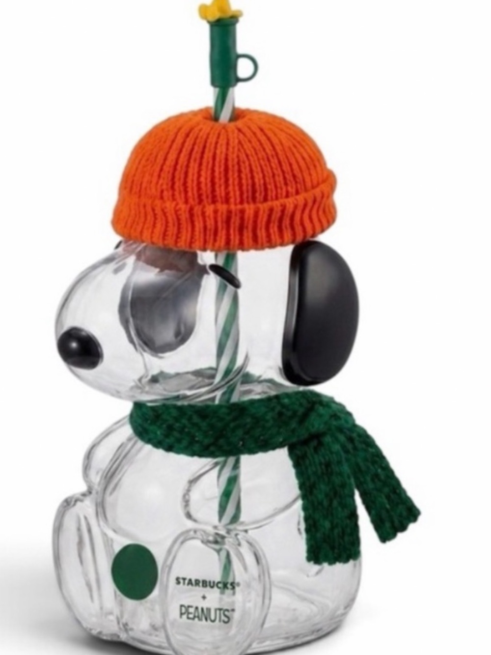 Starbucks Orange-Lid Clear Bear-Shaped Tumbler with Green Straw